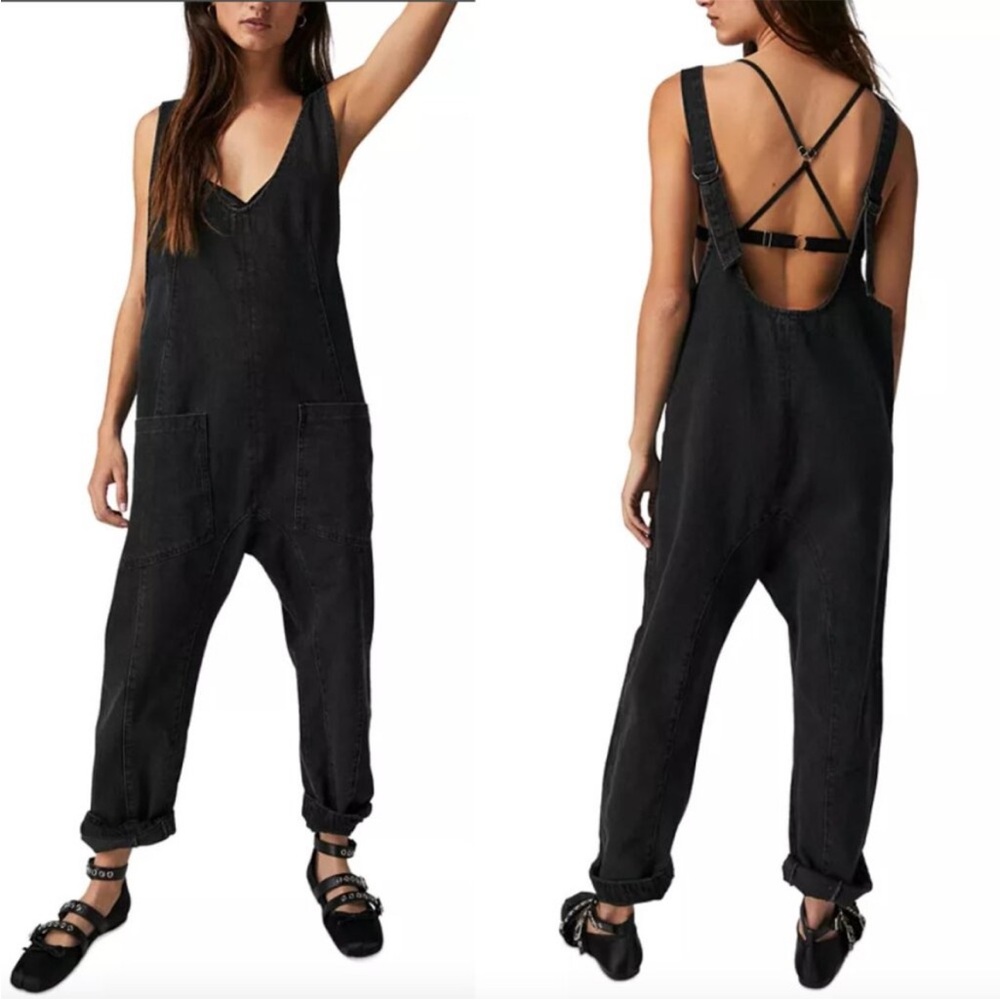 Free People | High Roller Overalls | Mineral Black | Size Large